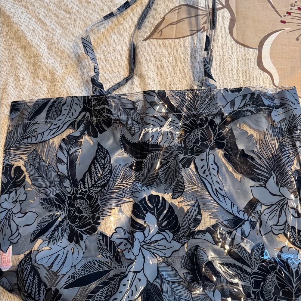 PINK Victoria's Secret blue floral vinyl bag